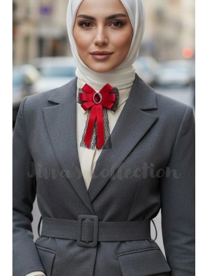 Jivva's Collection Kadın Fiyonk Broş-Kırmızı. Parlayan Rhinestone Çiçek Detaylı. Fiyonk Broş Kurdele. El Yapımı Özel