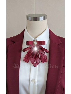 Jivva's Collection Bordo Rengi Kadın Fiyonk Broş. Parlayan Rhinestone Sallantılı Detaylı Fiyonk Broş .boyun Kravat