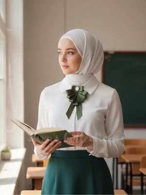 Jivva's Collection Kadın Fiyonk Broş-Yeşil. Parlayan Taş Detaylı. Kadın Papyon Broş Kurdele. Boyun Kravat