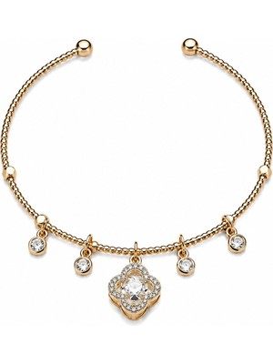 Serelya Pirinç Altın Renk Zirkon Taşlı Yonca Model Charm Bileklik
