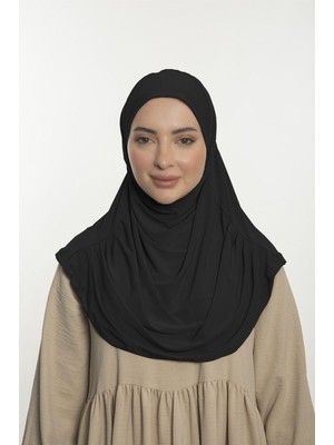 Loggia Pratik Hijab Sandy Şal - Hazır Türban Tesettür Eşarp Namazlık Namaz Örtüsü Siyah