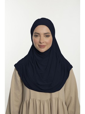 Loggia Pratik Hijab Sandy Şal - Hazır Türban Tesettür Eşarp Namazlık Namaz Örtüsü Lacivert