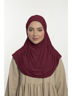 Loggia Pratik Hijab Sandy Şal - Hazır Türban Tesettür Eşarp Namazlık Namaz Örtüsü Bordo