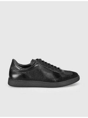 Cabani Hakiki Dana Deri Siyah Süet Erkek Sneaker Ayakkabı