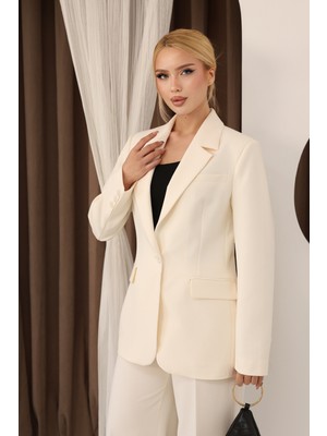 Deq Fashion Kadın Ekru Blazer Ceket Pantolon Takım | Ofis & Şık Takım Elbise