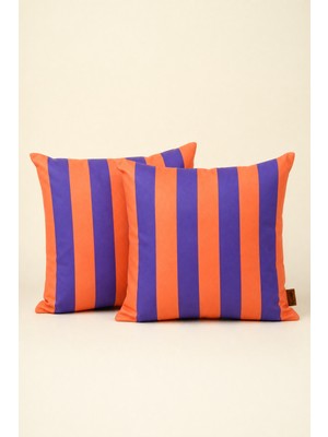 Mefaks Tekstil Modern Çizgili Babyface Kırlent Kılıfı 45X45 cm 2'li Set Gizli Fermuarlı Turuncu-Mor