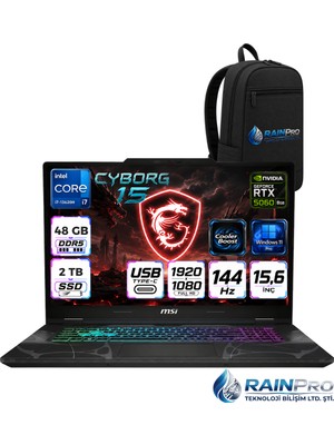 MSI Msı Cyborg 15 Intel Core I7-13620H 48 GB Ddr5 2 Tb SSD 8GB/RTX5060 15.6" Fhd 144Hz Windows 11 Pro Gaming Laptop  B13WFKGRNP19