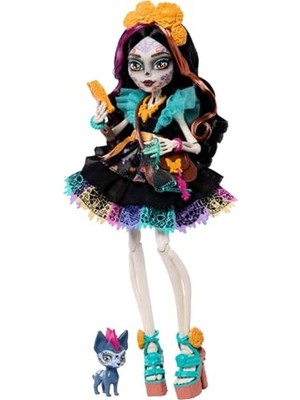 MarkEntegra Monster High Renkli Papel Picado Elbisesi Giyen Monster High Skelita Calavera Bebek, Köpekçiği Candelita ve Eskiz Defteri, Atıştırmalık ve Çapraz Çanta Gibi 7 Aksesuar, JHK34
