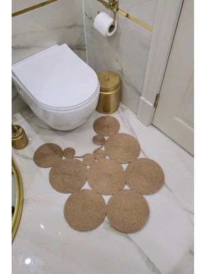 Kaan Home El Yapımı Bohem Jüt, Hasır, Paspas, Banyo Paspası, Klozet Önü Paspası, Klozet Paspas, Çift Taraflı