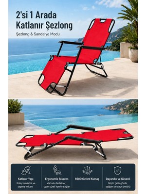 Moniev Litus Katlanır Şezlong Plaj Şezlongu Portatif Kamp Sandalyesi ve Bahçe Şezlongu