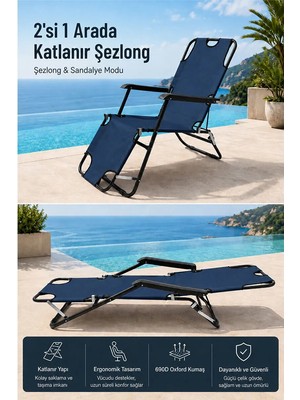 Moniev Litus Katlanır Şezlong Plaj Şezlongu Portatif Kamp Sandalyesi ve Bahçe Şezlongu