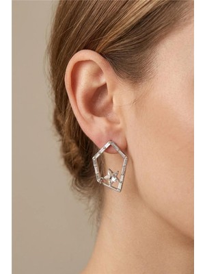 Petek Aksesuar Silver Zirkon Yıldız Kristal Stud Küpe 3 Cm.