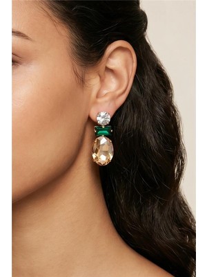 Petek Aksesuar Damla Kristal Stud Küpe 3 Cm.