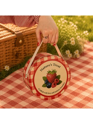 Sarkap Home 2,8 L Strawberry Kırmızı Deri Saplı Kutu ve 4'lü 200 ml Kavanoz Piknik Seti 190X100 mm