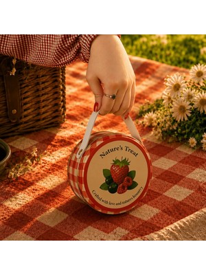 Sarkap Home 1 L Strawberry Kırmızı Deri Saplı Kutu ve 5'li 30 ml Kavanoz Piknik Seti 140X65 mm