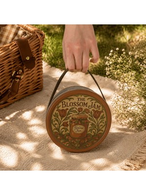 Sarkap Home 2,8 L Vintage Desen Deri Saplı Kutu ve 4'lü 200 ml Kavanoz Piknik Seti 190X100 mm