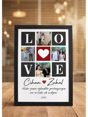 Anatolia Tasarım Kişiye Özel Fotoğraflı Çerçeveli Tablo - Love Tasarımlı 4 Fotoğraflı Sevgiliye    Isimli ve Mesajlı Çerçeveli Afiş Poster - Sevgililer Günü, Yıldönümü Hediyesi