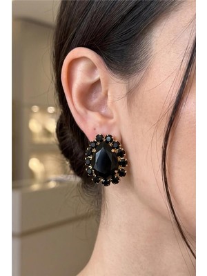 Petek Aksesuar Taşlı Damla Stud Küpe 3,5 Cm.