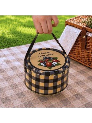 Sarkap Home 2,8 L Raspberry Mavi Deri Saplı Kutu ve 4'lü 200 ml Kavanoz Piknik Seti 190X100 mm