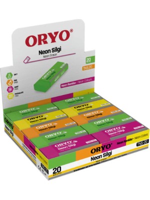 Oryo Düz Renk Neon Silgi 20'li Kutu
