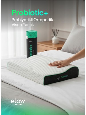 Elow Probiotic+ Tek Taraflı Boyun Destekli Ortopedik Visco Yastık, 60 x 40 x 13/9