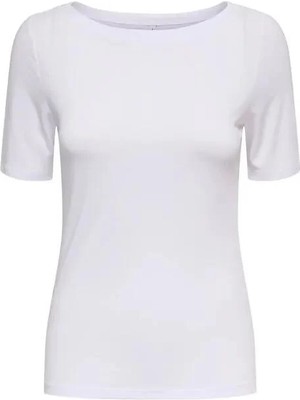 Only Kadın Kayık Yaka Beyaz T-Shirt - 15367559