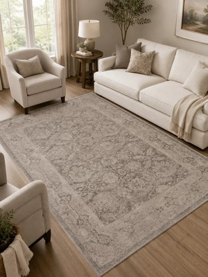 Eko Halı Shiraz Shr 01 Grey Vintage Eskitme Tarzı Yumuşak Dokulu Salon Halısı Oturma Odası Halısı