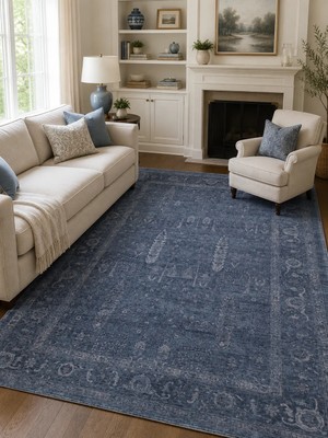 Eko Halı Shiraz Shr 03 Navy Vintage Eskitme Tarzı Yumuşak Dokulu Salon Halısı Oturma Odası Halısı