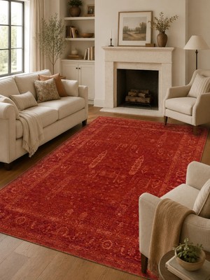 Eko Halı Shiraz Shr 03 Red Vintage Eskitme Tarzı Yumuşak Dokulu Salon Halısı Oturma Odası Halısı