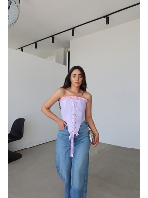 Özge Özgenç Çizgili Balenli Korse
