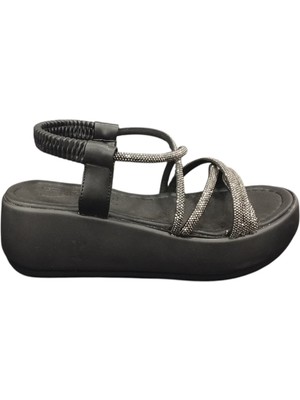 Taşçı Ayakkabı Ventes 581101Z Kadın Günlük Şık Taş Işlemeli 6 cm Kalın Taban Sandalet