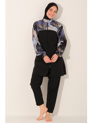 Alfasa Desenli Kıl Biye Detaylı Tam Kapalı Tesettür Mayo 26256-26 Siyah