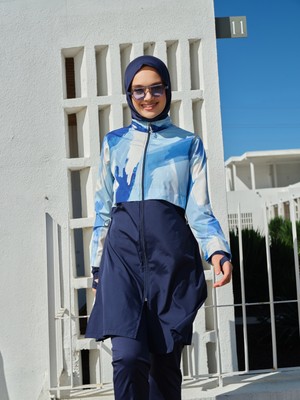 Alfasa Parmak Geçirmeli Crop Tam Kapalı Tesettür Mayo 26353-26 Lacivert
