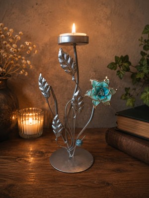 Hureggo Vintage Çiçek Figürlü Dekoratif Tealight Metal Mumluk & 22.5 cm