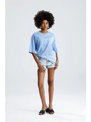 Rose Arya Mavi Oversize Kısa Kol Tshirt