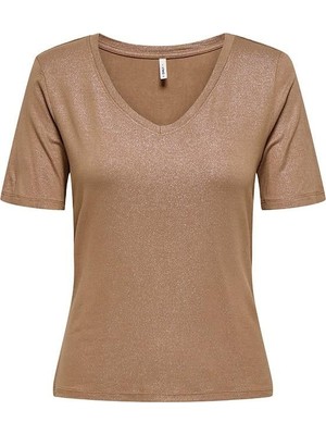 Only OnlCarrie S/S V-Neck Top JRS SUD Kadın T-Shirt Açık Kahve (15367064)