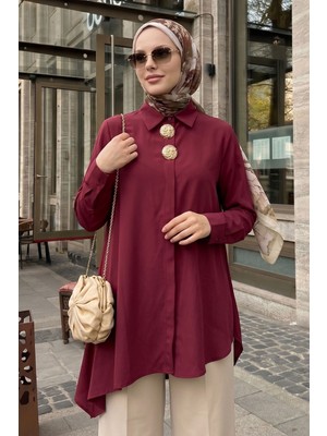 inStyle Çift Toka Patlı Bordo Asimetrik Tunik