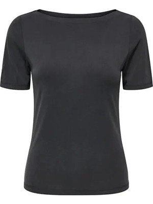 Only Kadın Kayık Yaka Siyah T-Shirt - 15367559
