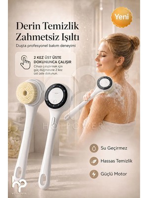 Hot Power 5 Başlıklı Elektrikli Duş Vücut Fırçası Hızlı Şarjlı | Body Scrubber Masaj Bakım Cihazı | Derinlemesine Temizlik