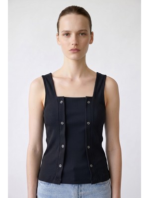 Sementa Kare Yaka Kalın Askılı Atlet - Siyah