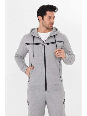 Trendhill Erkek Pamuklu Tam Fermuarlı Kapüşonlu Eşofman Takımı Gri M. 9529-G