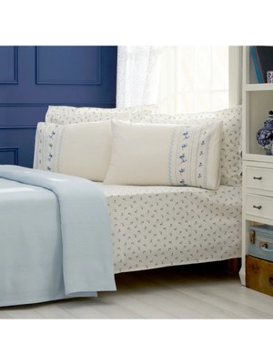 Karaca Home Blossy %100 Pamuk Nish Set Çift Kişilik Pike Takımı Mavi