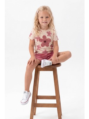 Joy Kids Kız Çocuk Süzene Nakışlı Günlük Rahat Takım (2-5yaş) (Bej-Pembe)