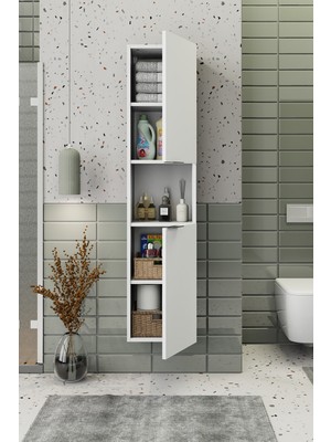 Biani Fix Arya ve Loft Uyumlu Banyo Boy Dolabı,Mdf,Mat Beyaz