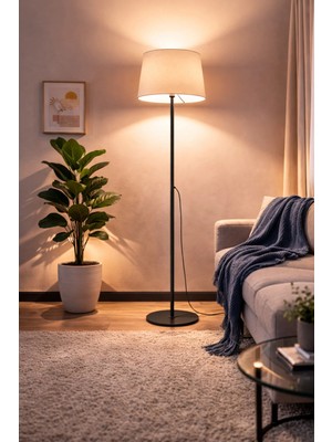 Luna Lighting Lucca Model Metal Ayaklı Bohem Lambader 145 cm Kumaş Başlıklı Salon Yatak Odası Köşe Aydınlatma