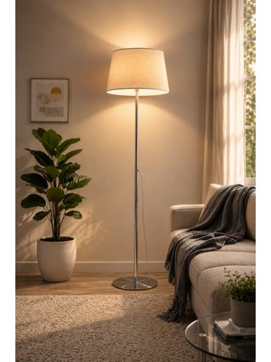 Luna Lighting Lucca Model Metal Ayaklı Bohem Lambader 145 cm Kumaş Başlıklı Salon Yatak Odası Köşe Aydınlatma