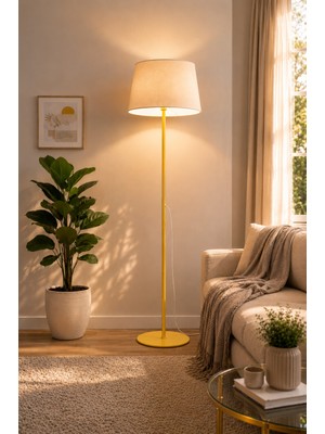 Luna Lighting Lucca Model Metal Ayaklı Bohem Lambader 145 cm Kumaş Başlıklı Salon Yatak Odası Köşe Aydınlatma