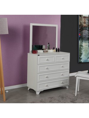 Pasific Home Lizbon Şifonyer-Aynalı 91x87x46 cm 4 Çekmeceli Modern Tasarım