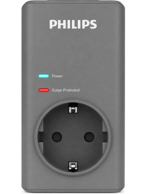Philips CHP7010G/10 1140 Joule Tekli Akım Korumalı Priz, Gri