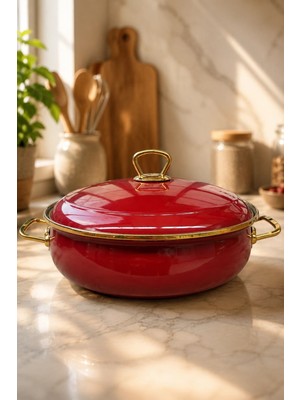 Pr Home Bordo Derin Bombeli Emaye Karnıyarık Pilav Tenceresi 26 cm